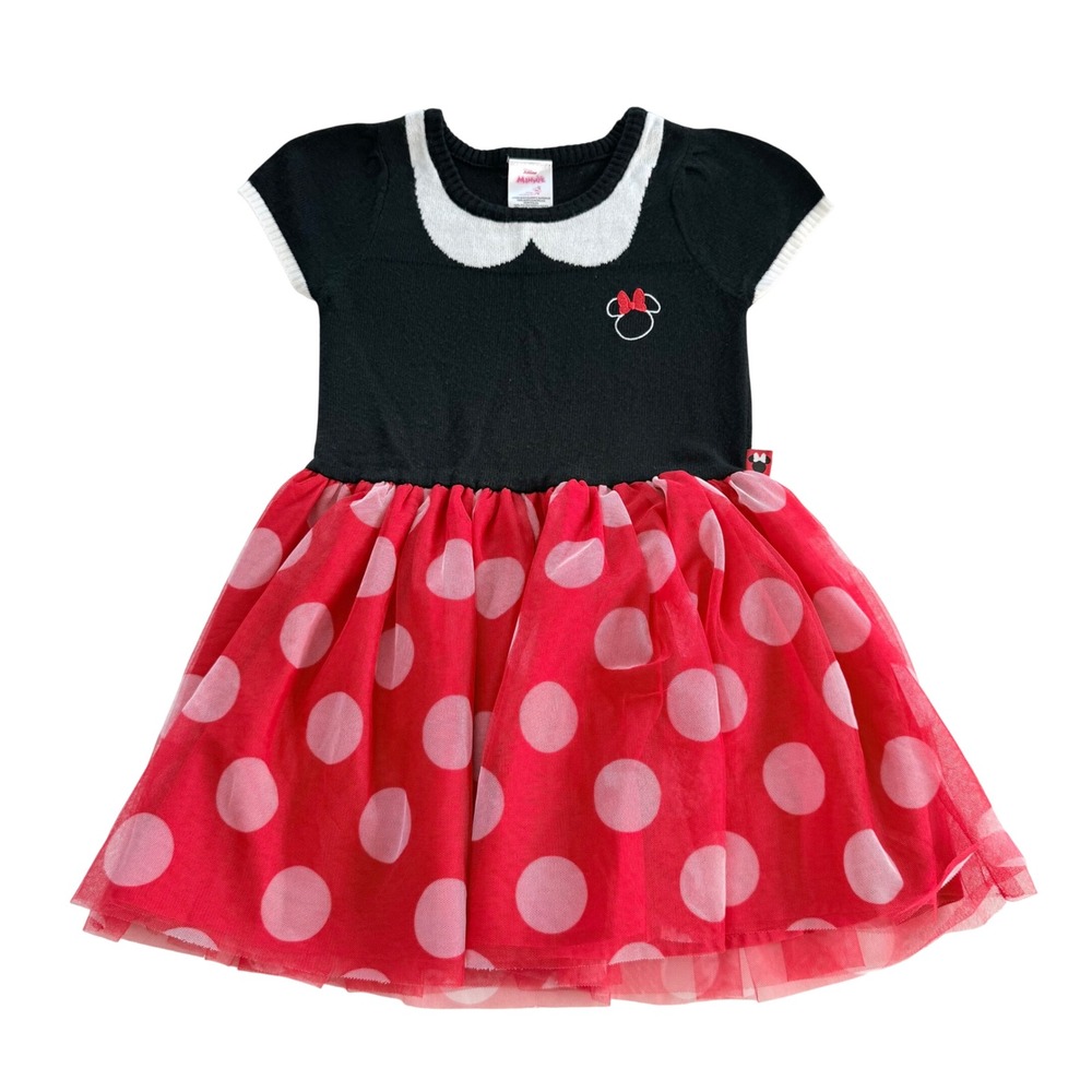 Disney Minnie Mouse Tutu Sweater Dress Kids 5T Black Red Polka Dot Tulle Skirt